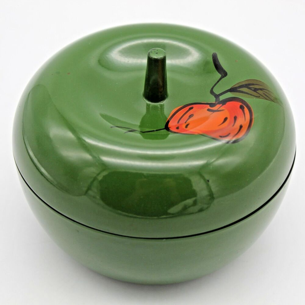 Wales Green Apple Lidded Candy Trinket Dish Japanese Tea Caddy Bento Box Lacquer